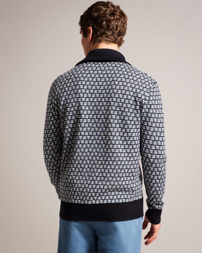 Ted Baker Teeflow gebreid vest met geometrische T-print en rits blauw kleding Heren 6R02N1283