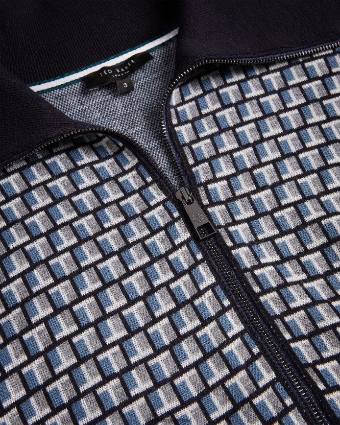 Ted Baker Teeflow gebreid vest met geometrische T-print en rits blauw kleding Heren 6R02N1283