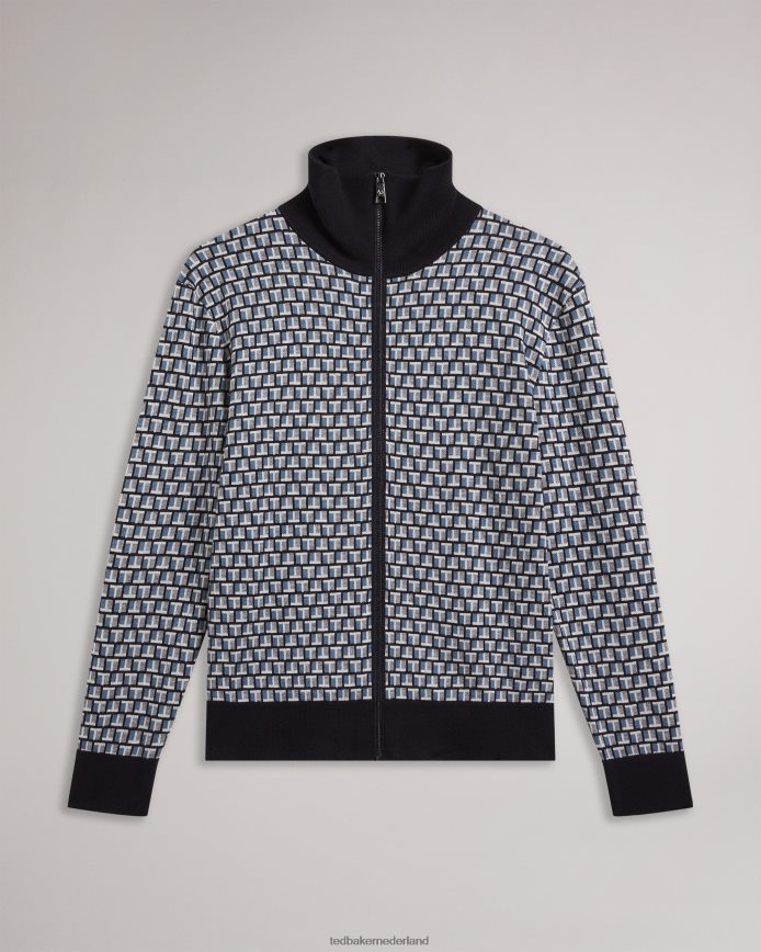 Ted Baker Teeflow gebreid vest met geometrische T-print en rits blauw kleding Heren 6R02N1283