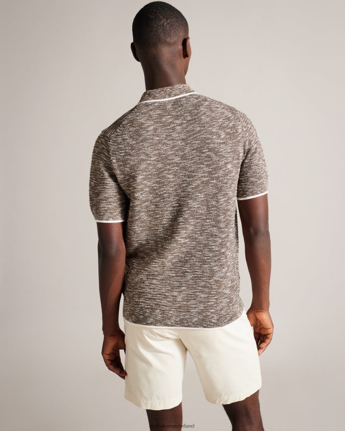 Ted Baker plantr gemêleerd poloshirt met open kraag donker bruin kleding Heren 6R02N1602