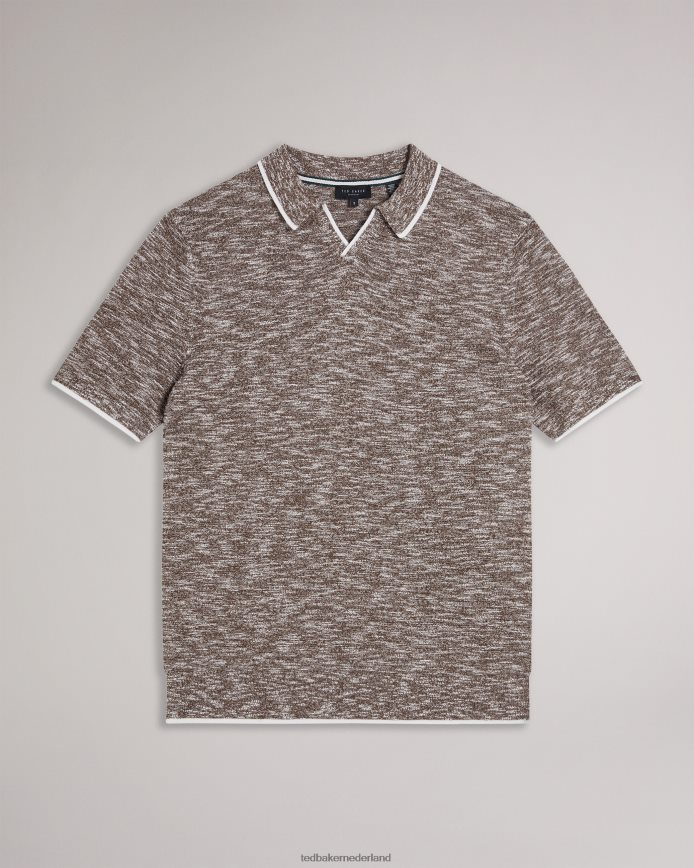 Ted Baker plantr gemêleerd poloshirt met open kraag donker bruin kleding Heren 6R02N1602