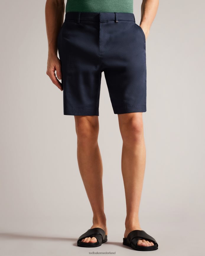 Ted Baker Half elastische short van leder-linnenmix marine kleding Heren 6R02N1307