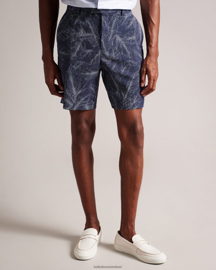 Ted Baker postos katoenen en linnen shorts met bladmotief marine kleding Heren 6R02N1624
