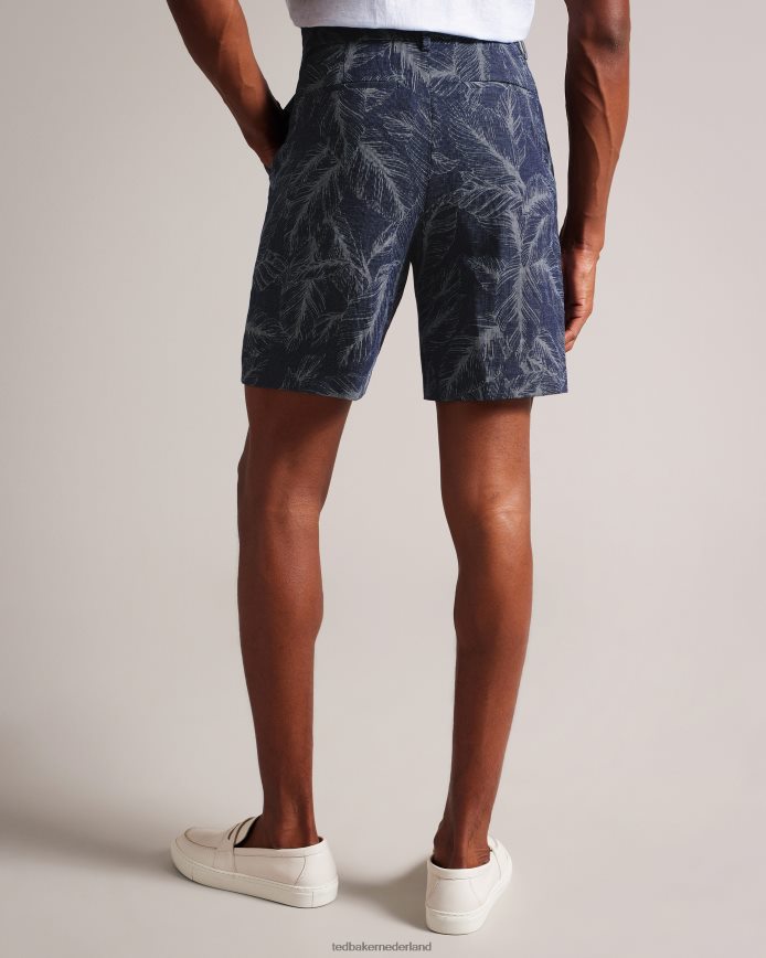 Ted Baker postos katoenen en linnen shorts met bladmotief marine kleding Heren 6R02N1624