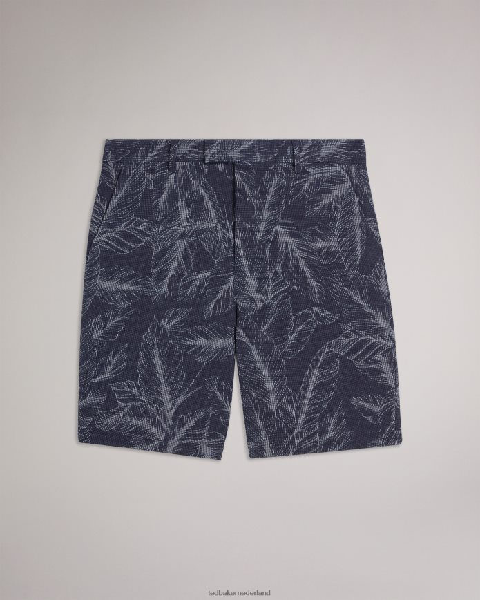 Ted Baker postos katoenen en linnen shorts met bladmotief marine kleding Heren 6R02N1624