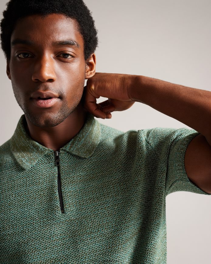 Ted Baker Blossom poloshirt met korte mouwen en rits olijf kleding Heren 6R02N1558