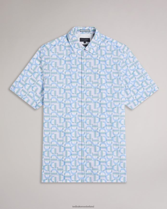 Ted Baker Glais overhemd met merkletter en korte mouwen lichtblauw kleding Heren 6R02N1489