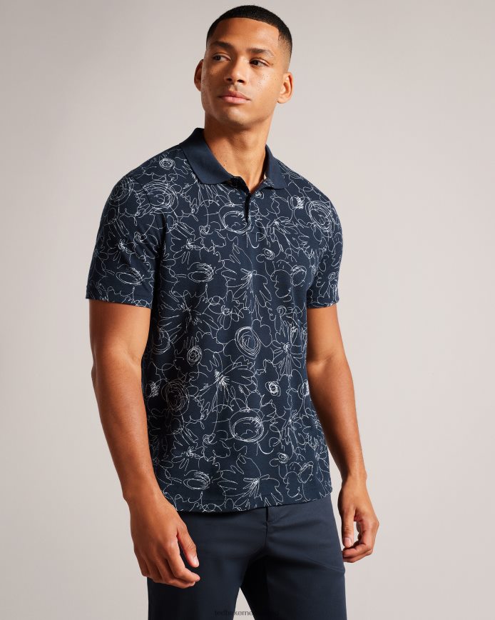 Ted Baker Holler poloshirt met korte mouwen, normale pasvorm en print marineblauw kleding Heren 6R02N1217