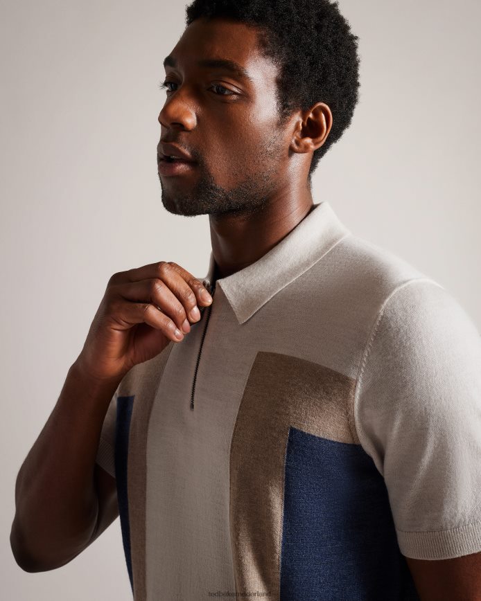 Ted Baker Larbrot poloshirt met korte mouwen en ritssluiting ecru kleding Heren 6R02N1328