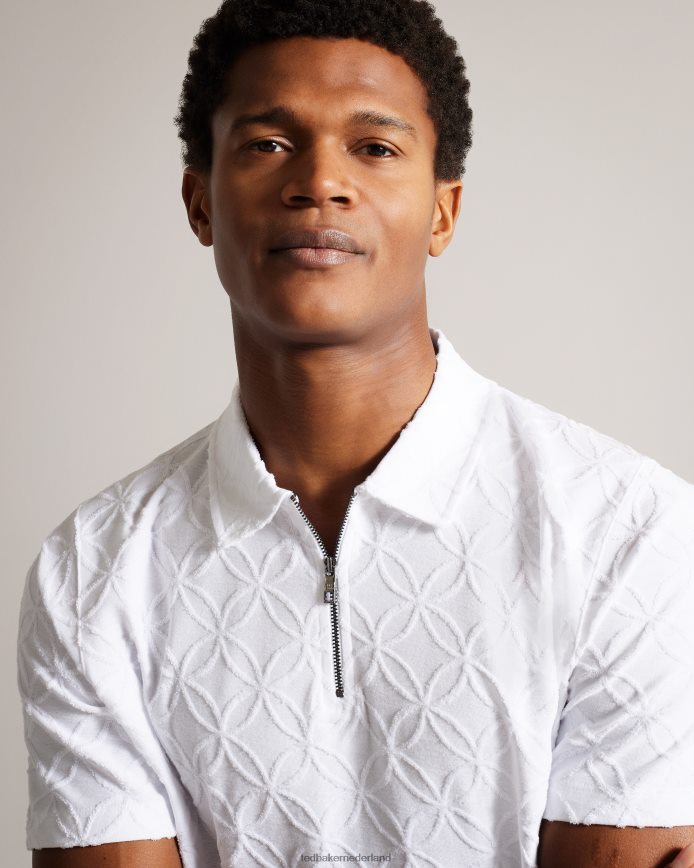 Ted Baker Maroc jacquard poloshirt met korte mouwen en rits wit kleding Heren 6R02N1404