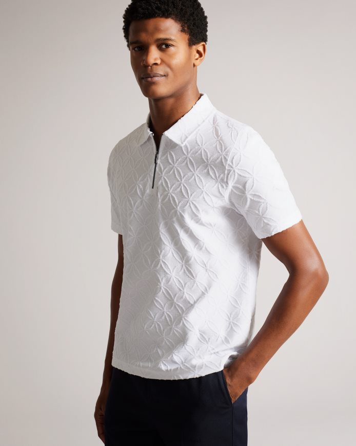 Ted Baker Maroc jacquard poloshirt met korte mouwen en rits wit kleding Heren 6R02N1404