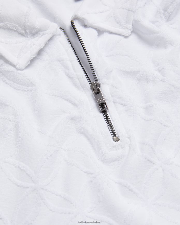 Ted Baker Maroc jacquard poloshirt met korte mouwen en rits wit kleding Heren 6R02N1404