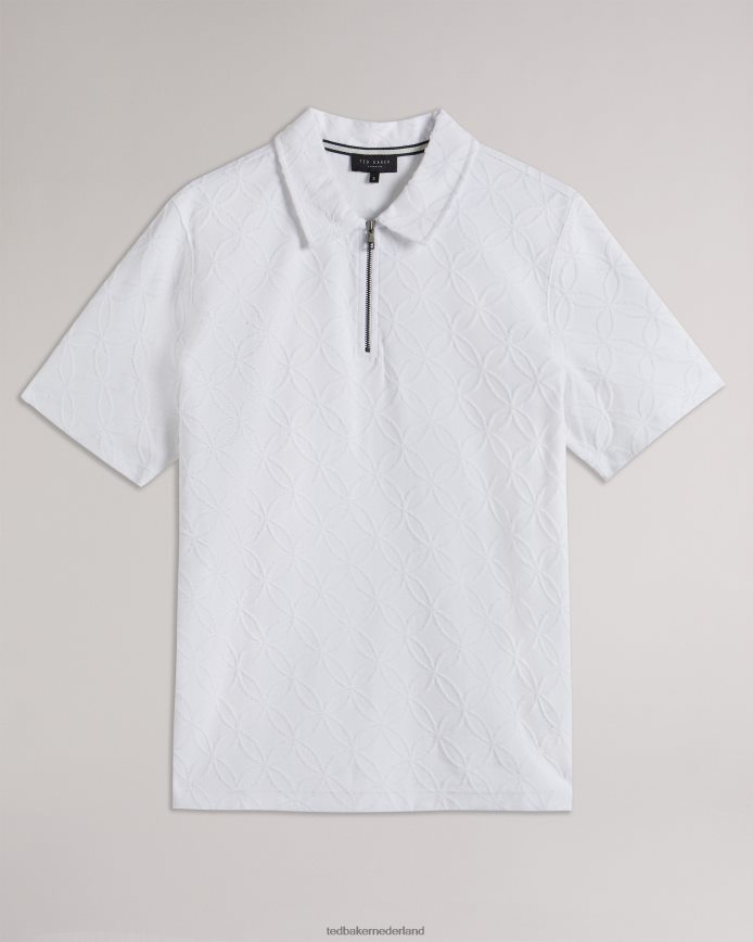 Ted Baker Maroc jacquard poloshirt met korte mouwen en rits wit kleding Heren 6R02N1404