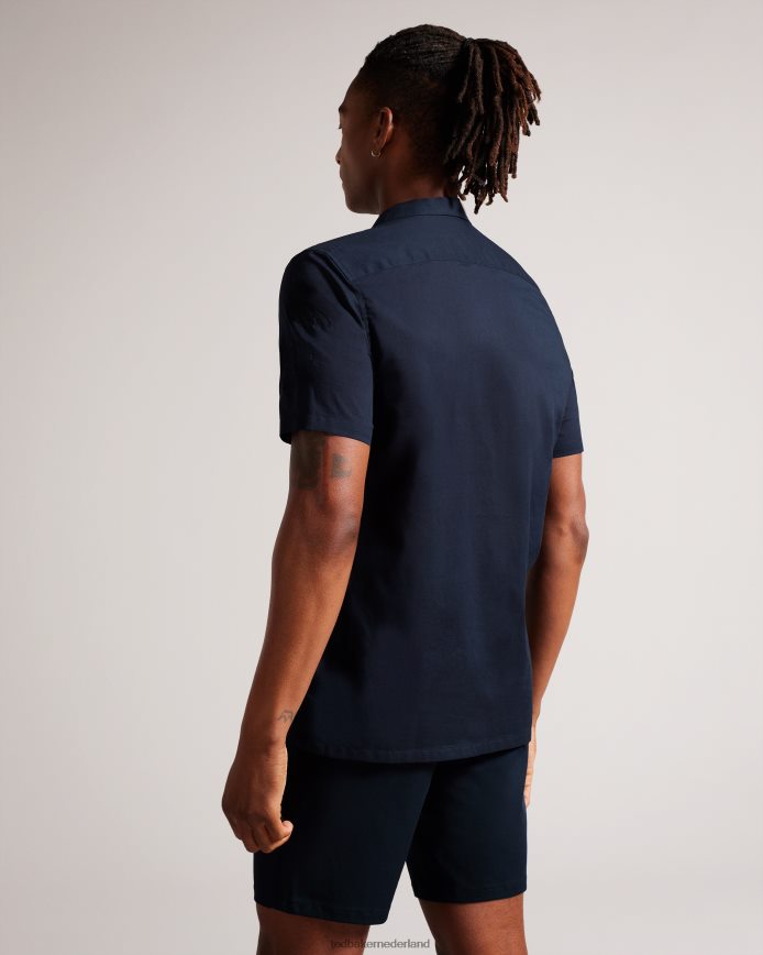 Ted Baker Ranney katoenen overhemd met korte mouwen en bloemenborduursel marine kleding Heren 6R02N1505