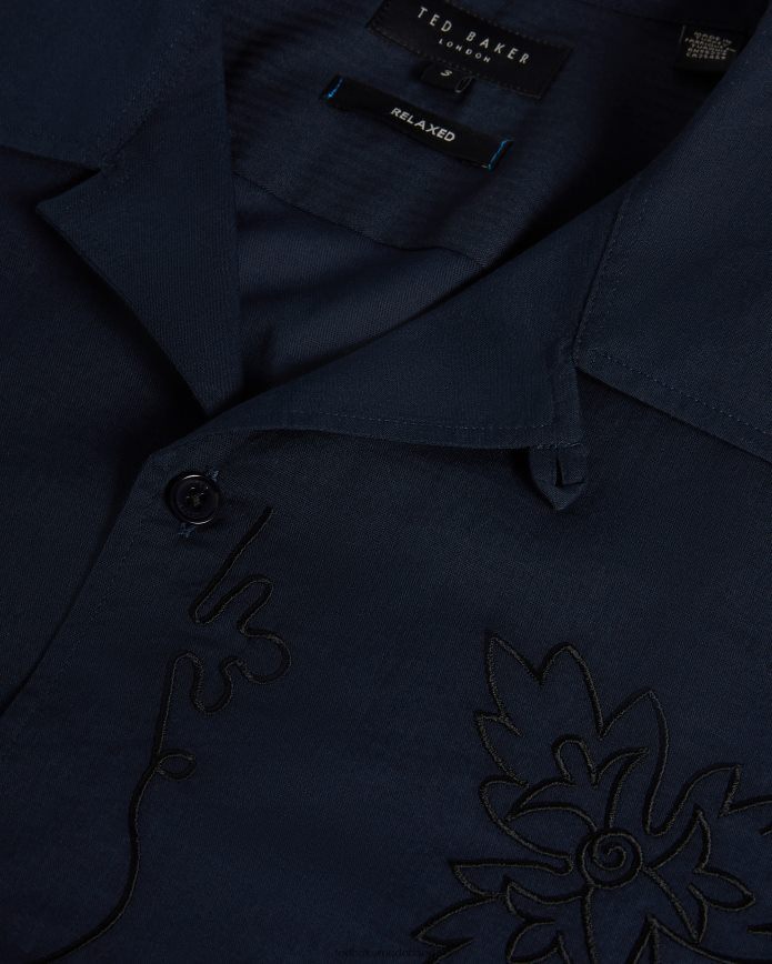 Ted Baker Ranney katoenen overhemd met korte mouwen en bloemenborduursel marine kleding Heren 6R02N1505