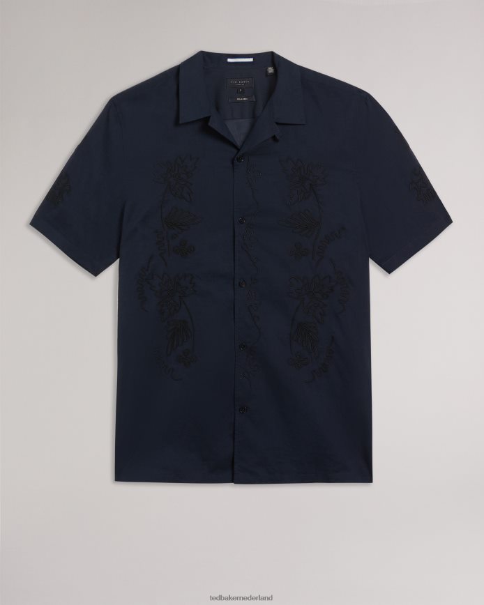 Ted Baker Ranney katoenen overhemd met korte mouwen en bloemenborduursel marine kleding Heren 6R02N1505