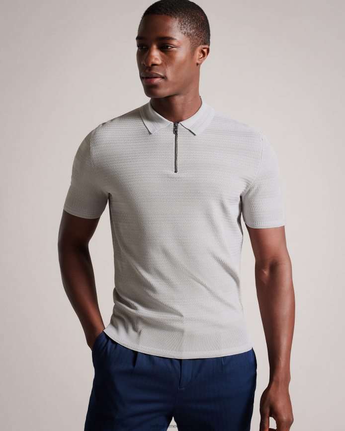 Ted Baker Stree getextureerd poloshirt met korte mouwen grijs kleding Heren 6R02N1363