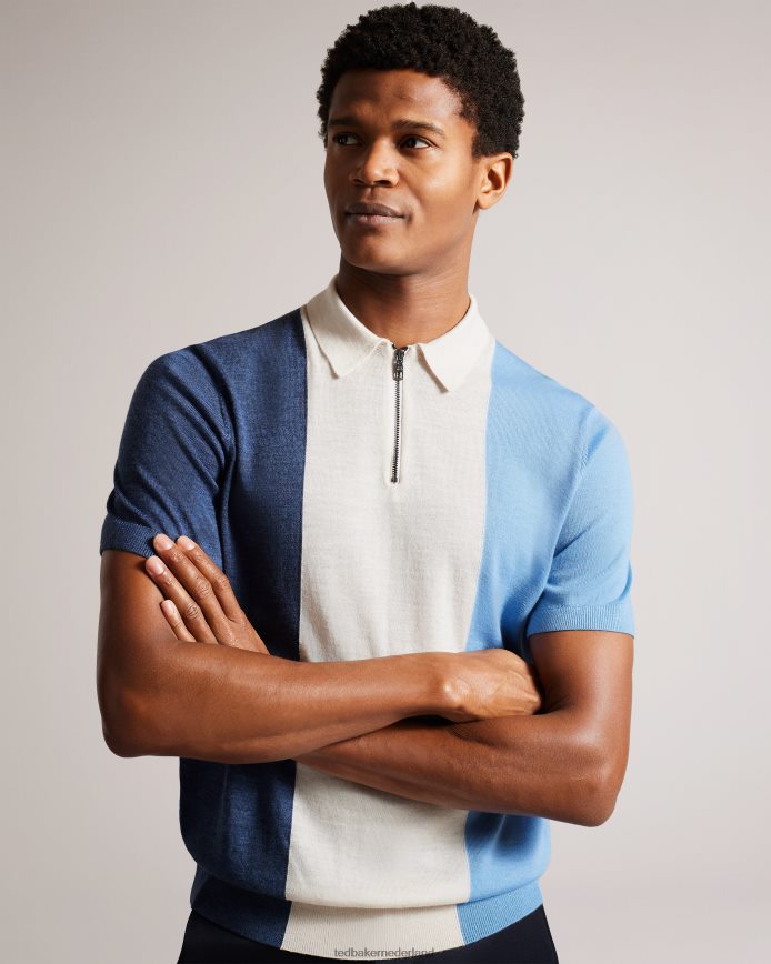 Ted Baker Swansea polo van merinowol met korte mouwen en verticale strepen middenblauw kleding Heren 6R02N1559