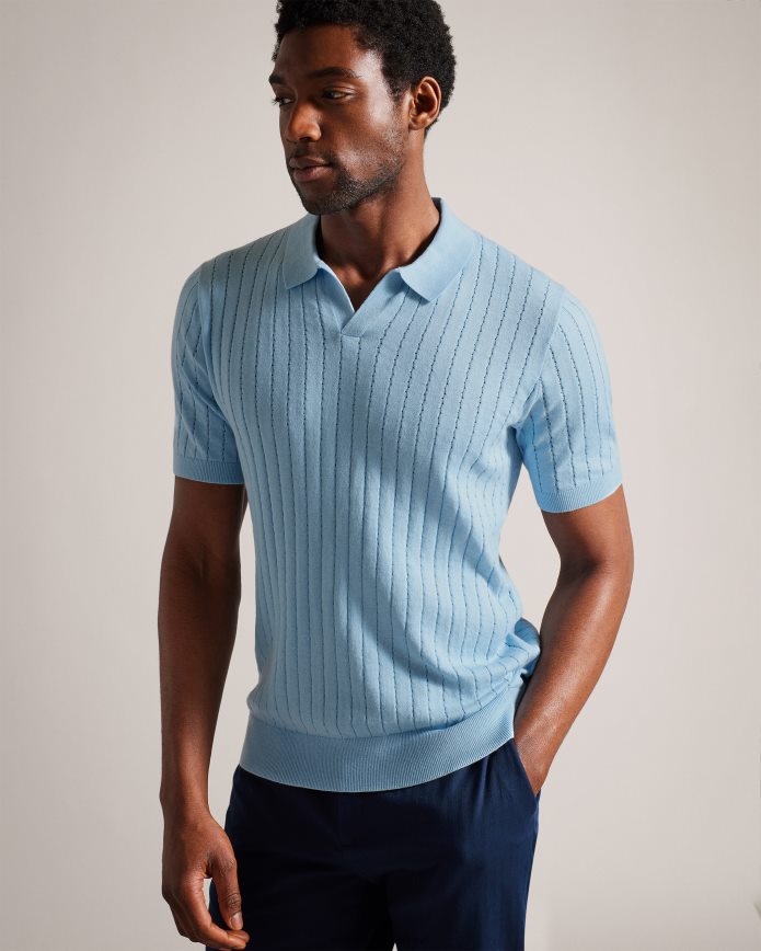 Ted Baker plantkunde poloshirt met korte mouwen en open kraag hemelsblauw kleding Heren 6R02N1464