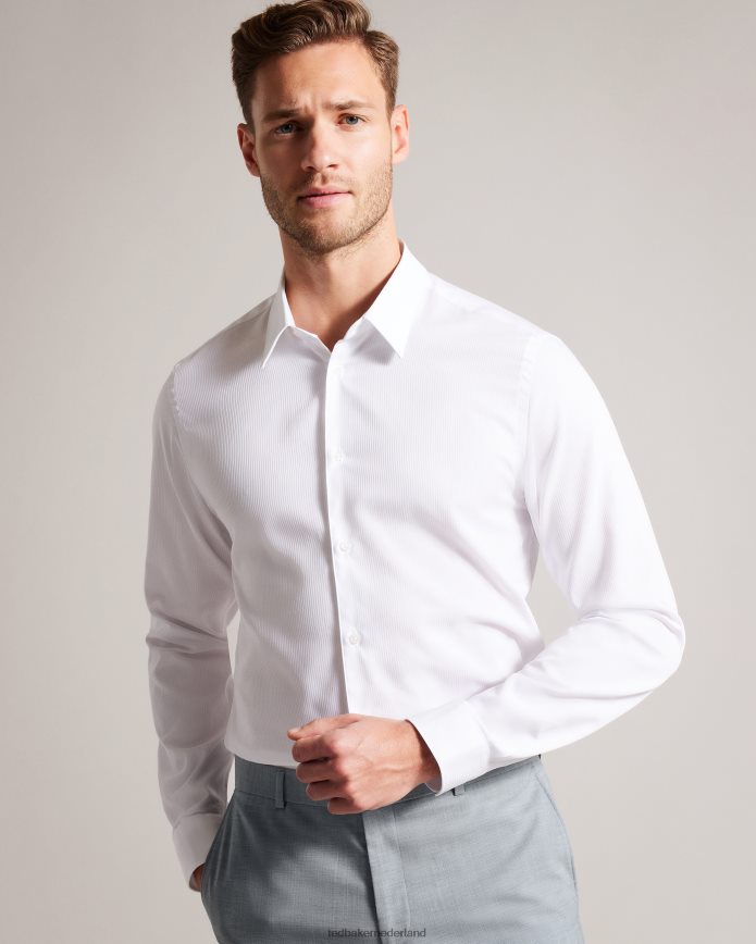 Ted Baker halless overhemd met lange mouwen en getextureerde strepen wit kleding Heren 6R02N1486