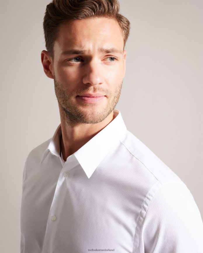 Ted Baker halless overhemd met lange mouwen en getextureerde strepen wit kleding Heren 6R02N1486