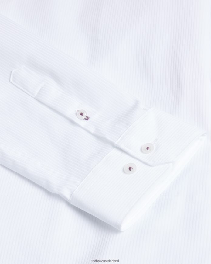 Ted Baker halless overhemd met lange mouwen en getextureerde strepen wit kleding Heren 6R02N1486