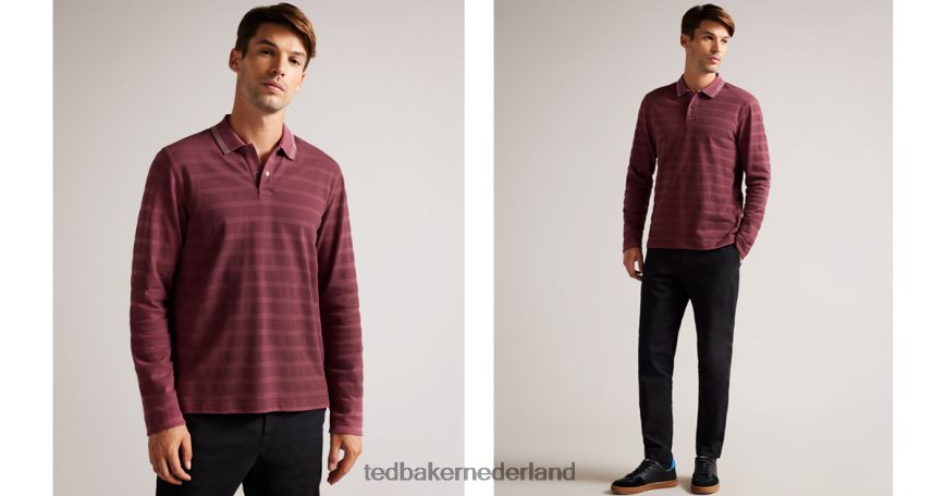 Ted Baker penine poloshirt met lange mouwen en getextureerde strepen kastanjebruin kleding Heren 6R02N1609