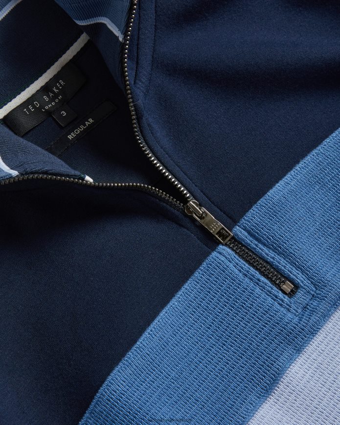 Ted Baker veller slim-fit trui met lange mouwen en halve rits marine kleding Heren 6R02N1305