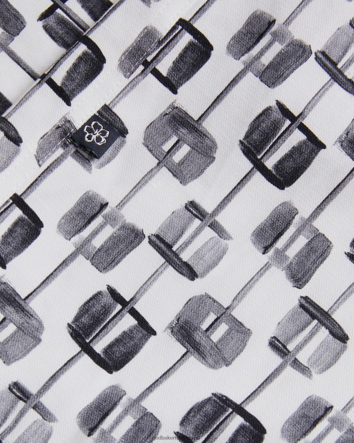 Ted Baker Erice schilderde een geometrisch overhemd met korte mouwen ecru kleding Heren 6R02N1605