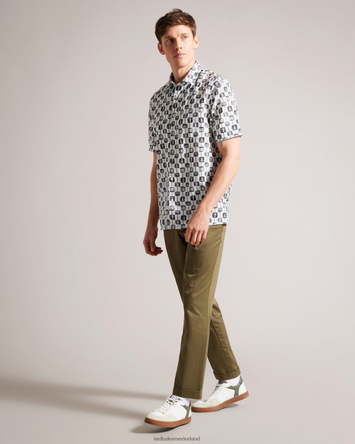 Ted Baker Erice schilderde een geometrisch overhemd met korte mouwen ecru kleding Heren 6R02N1605