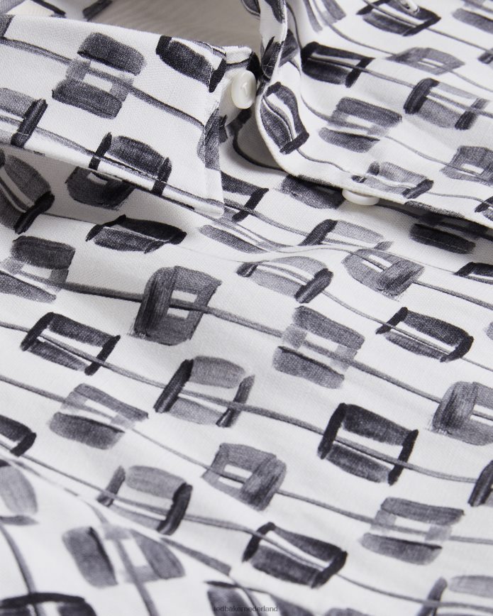 Ted Baker Erice schilderde een geometrisch overhemd met korte mouwen ecru kleding Heren 6R02N1605