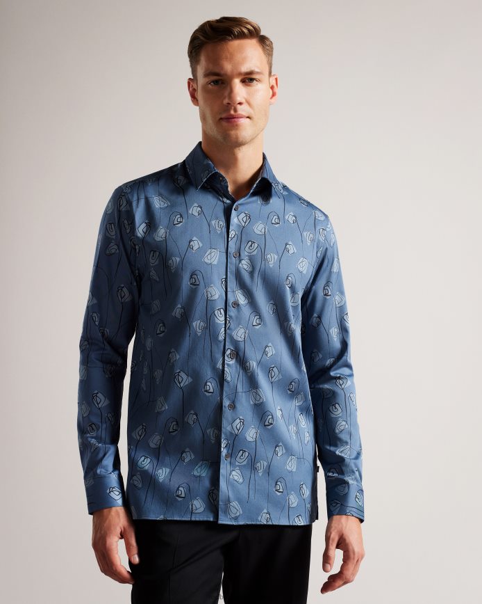 Ted Baker Frith overhemd met bloemenprint en lange mouwen middelblauw kleding Heren 6R02N1243