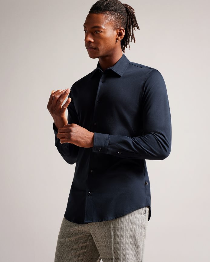 Ted Baker Marros glanzend jersey overhemd met lange mouwen marine kleding Heren 6R02N1608