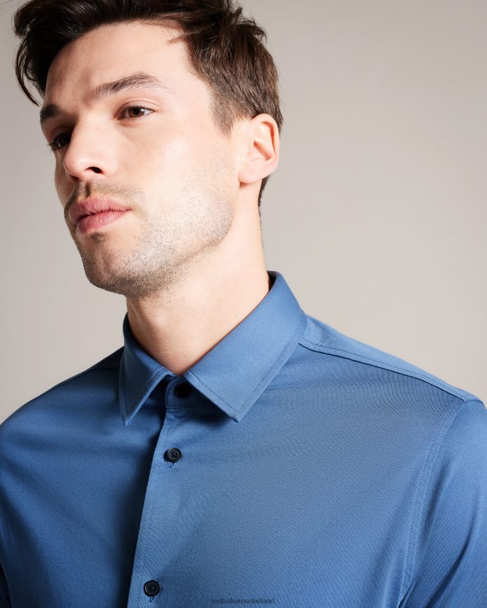 Ted Baker Marros glanzend jersey overhemd met lange mouwen middelblauw kleding Heren 6R02N1463