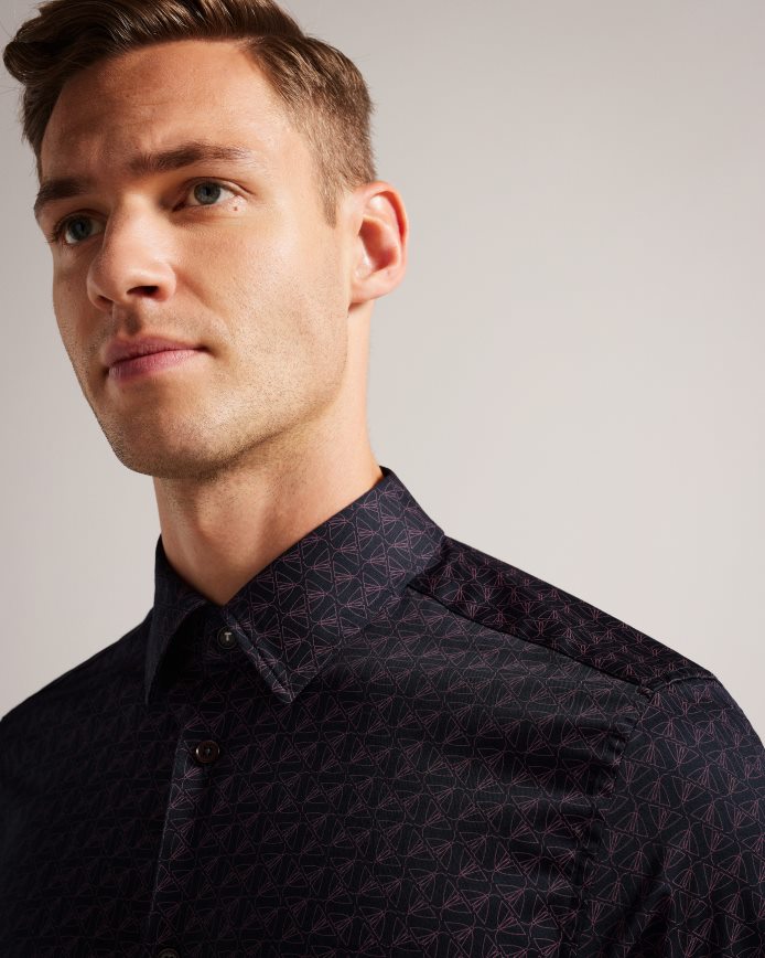 Ted Baker Matlock overhemd met geometrische mottenprint en lange mouwen marine kleding Heren 6R02N1256