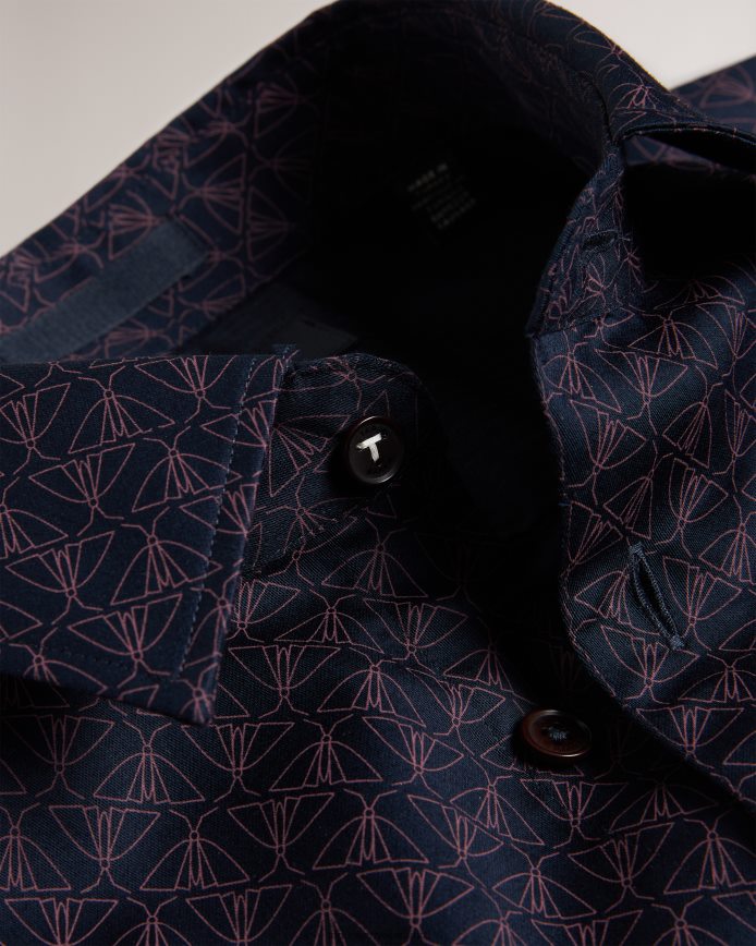 Ted Baker Matlock overhemd met geometrische mottenprint en lange mouwen marine kleding Heren 6R02N1256