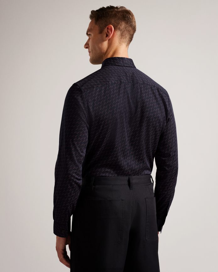 Ted Baker Matlock overhemd met geometrische mottenprint en lange mouwen marine kleding Heren 6R02N1256