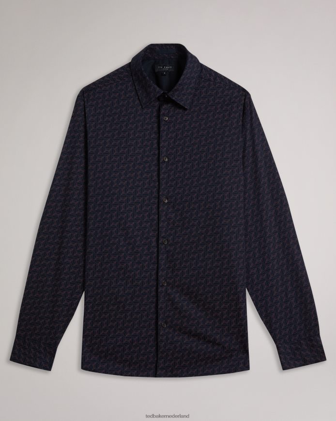 Ted Baker Matlock overhemd met geometrische mottenprint en lange mouwen marine kleding Heren 6R02N1256