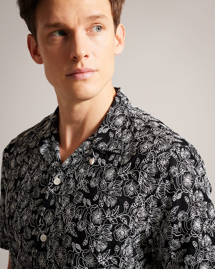 Ted Baker Mulben geborduurd overhemd met korte mouwen zwart kleding Heren 6R02N1501