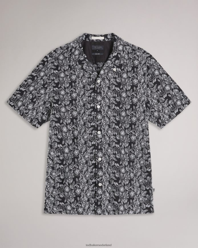 Ted Baker Mulben geborduurd overhemd met korte mouwen zwart kleding Heren 6R02N1501