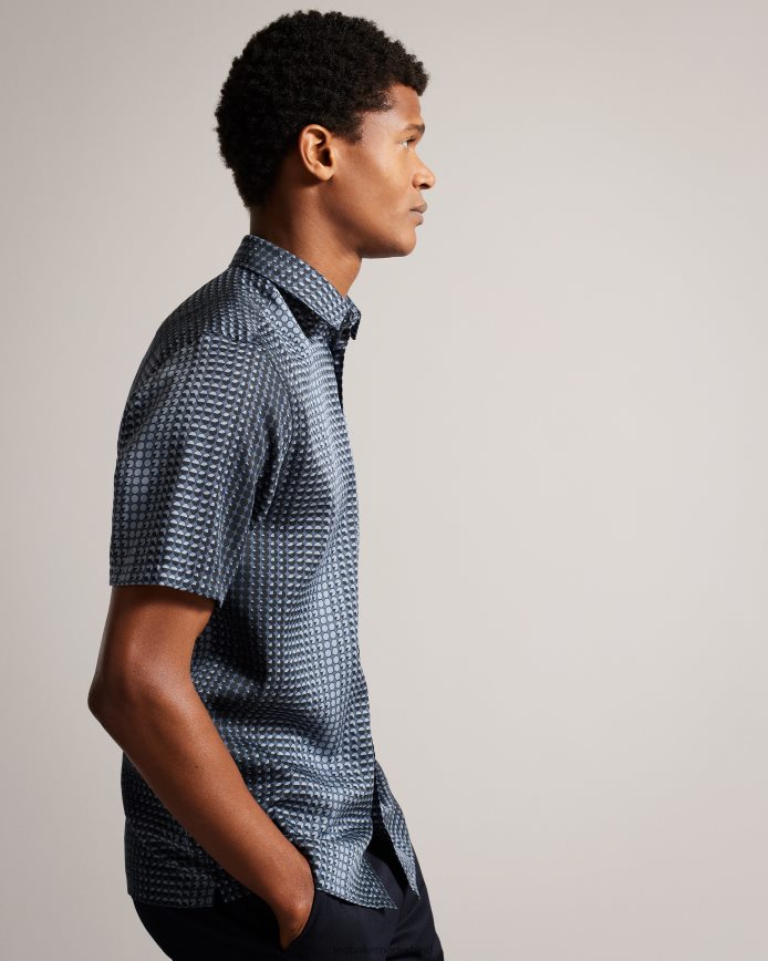 Ted Baker Munden lyocell overhemd met korte mouwen en geometrische print marine kleding Heren 6R02N1540