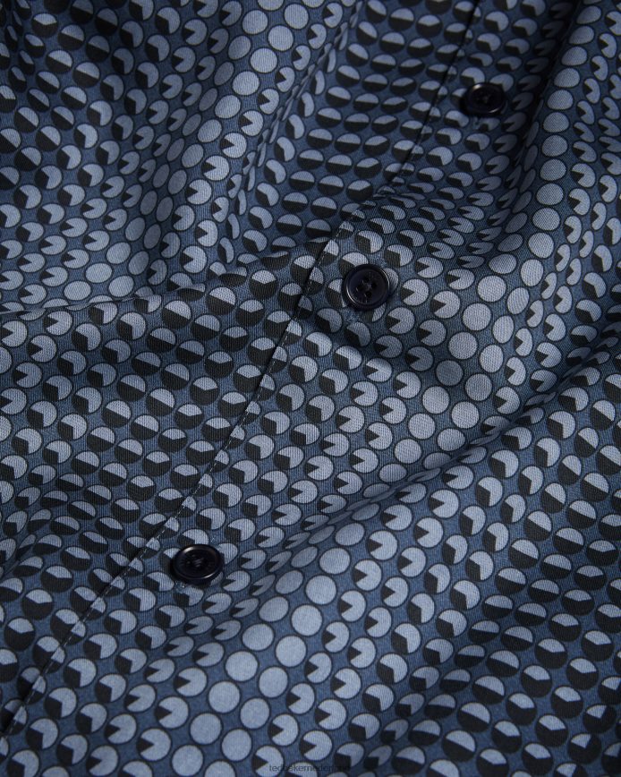 Ted Baker Munden lyocell overhemd met korte mouwen en geometrische print marine kleding Heren 6R02N1540