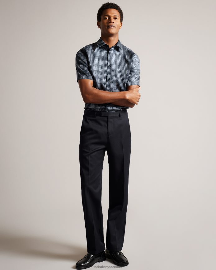 Ted Baker Munden lyocell overhemd met korte mouwen en geometrische print marine kleding Heren 6R02N1540