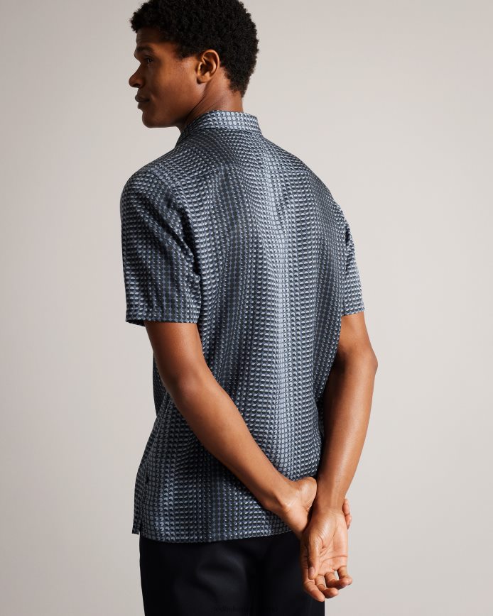 Ted Baker Munden lyocell overhemd met korte mouwen en geometrische print marine kleding Heren 6R02N1540