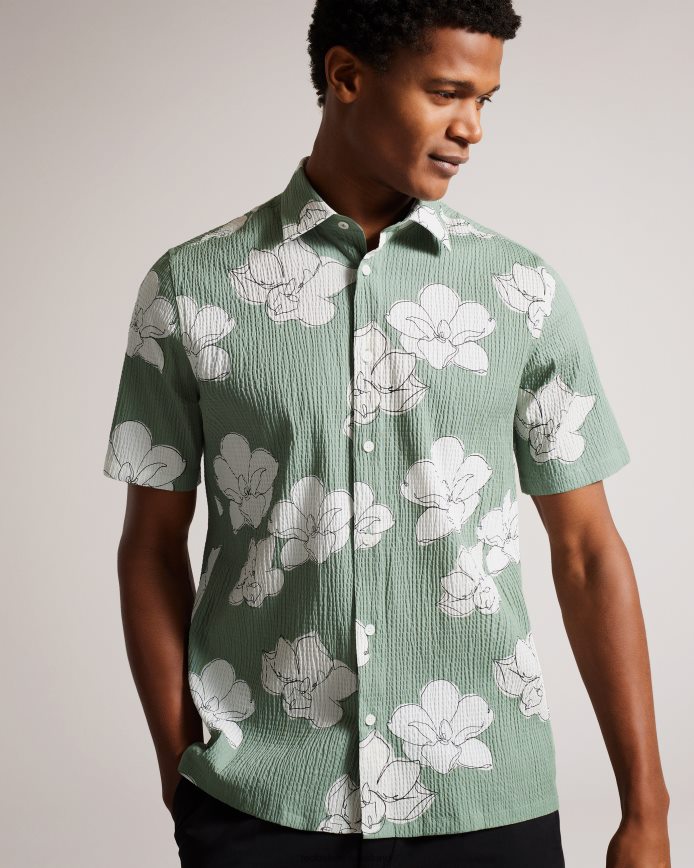 Ted Baker Overhemd met grote bloemenprint en korte mouwen licht groen kleding Heren 6R02N1375