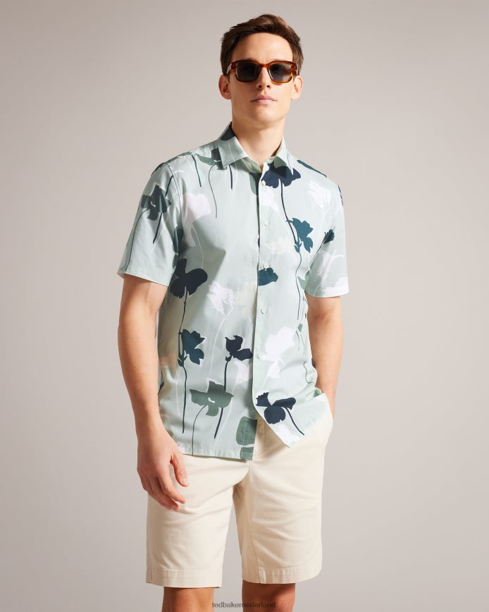 Ted Baker Rossvil overhemd met korte mouwen en kleurrijke silhouetprint licht groen kleding Heren 6R02N1472