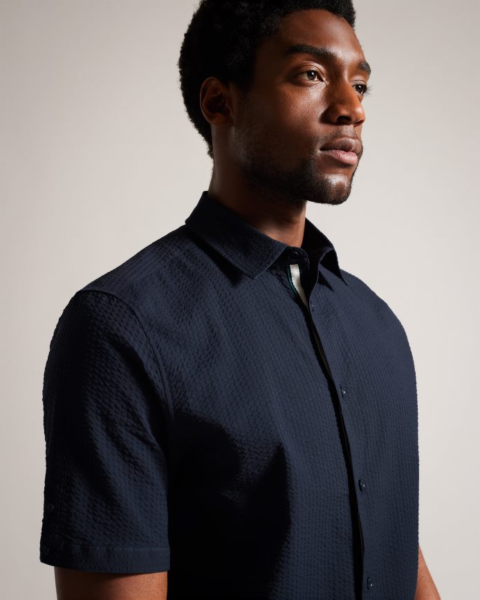 Ted Baker Stansho seersucker overhemd met korte mouwen marine kleding Heren 6R02N1362