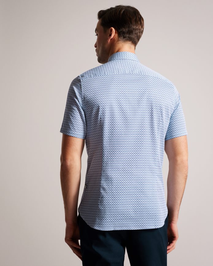 Ted Baker Strisho overhemd met geometrische print en korte mouwen donkerblauw kleding Heren 6R02N1338