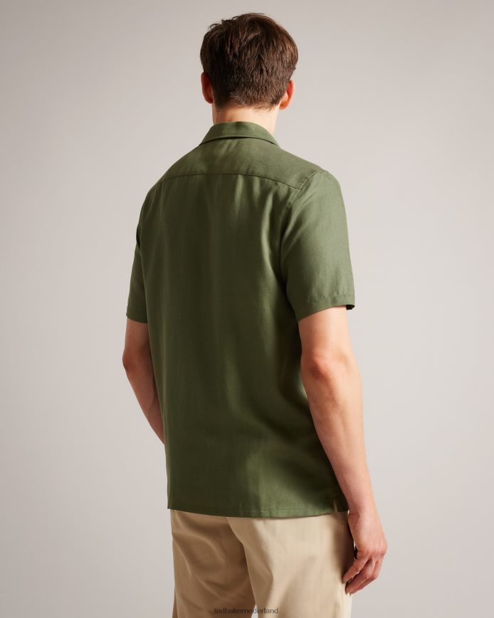 Ted Baker Wesland overhemd met korte mouwen van tencellinnen met reverekraag olijf kleding Heren 6R02N1416