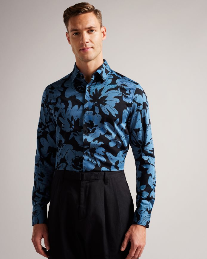 Ted Baker altlo overhemd met lange mouwen en bloemenprint middelblauw kleding Heren 6R02N1253